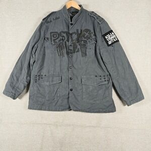 Blac Label Premium Mens Gray Psycho Killer Studded Military Field Jacket 2X